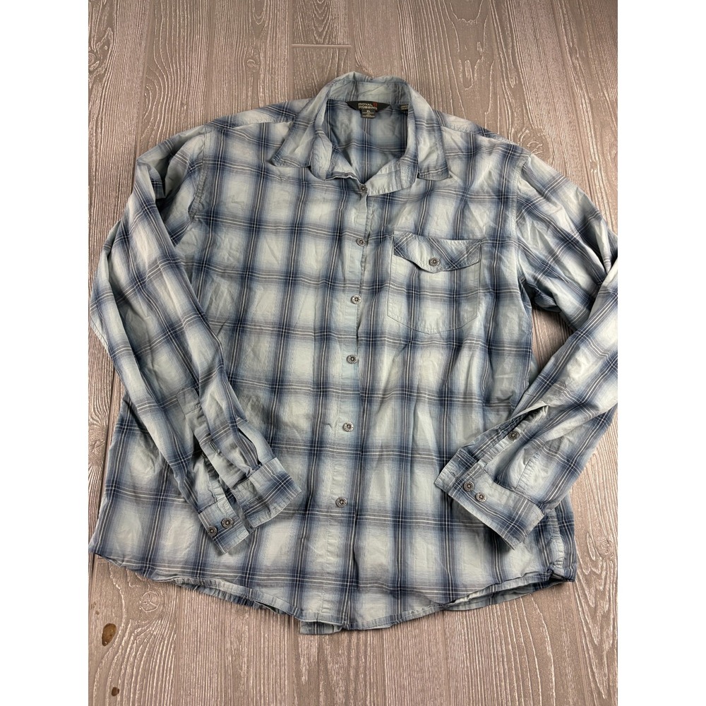 Royal Robbins Mens XL Plaid Button Up Shirt Blue Long Sleeve Contemporary Fit